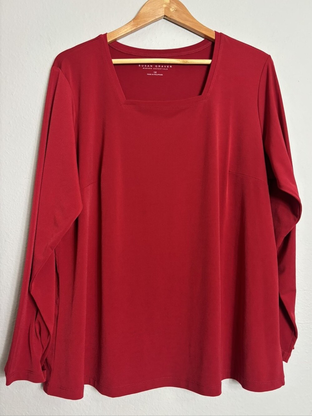 Susan Graver Womens |1X| Modern Essentials Liquid Knit A-Line Square Neck Top